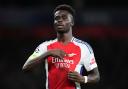 Arsenal's Bukayo Saka celebrates scoring their side's second goal of the game during the UEFA Champions League match at the Emirates Stadium, London. Picture date: Tuesday October 1, 2024.