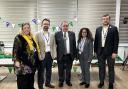 (L to R) North London Grammar School senior deputy head Gillian Erdil, headteacher H. Fatih Adak, mayor of Barnet Cllr Tony Vourou, deputy headteacher Lena Dhrona, business manager Ismail Akbas. Photo: North London Grammar School