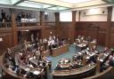 Pro-Palestine campaigners stage silent protest at council meeting. Image: Camden Council (Civico)