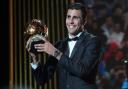 Manchester City’s Spanish player Rodri receives the 2024 Men’s Ballon d’Or award during the 68th Ballon d’Or (Golden Ball) award ceremony at Theatre du Chatelet in Paris, Monday, Oct. 28, 2024. (AP Photo/Michel Euler)