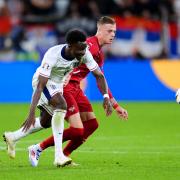 Arsenal's Bukayo Saka attacks for England against Serbia Image: PA