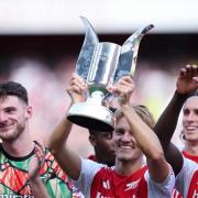 Arsenal's Martin Odegaard lifts the Emirates Cup