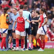 Arsenal's Beth Mead (centre left) and Rosa Kafaji after the Barclays Women's Super League match at the Emirates Stadium, London. Picture date: Sunday September 22, 2024.