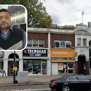 Tapan Shah, owner of Tech Gear,  fears he could lose his business if permission is given for a hotel in New College Parade, Finchley Road