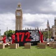 Shelter stage a protest in Parliament Square to highlight the number of people served with a Section 21 eviction notice each day (Image: PA)