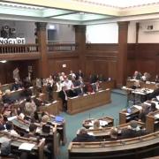 Pro-Palestine campaigners stage silent protest at council meeting. Image: Camden Council (Civico)