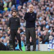 Manchester City manager Pep Guardiola and Southampton manager Russell Martin, left, on the touchline (Martin Rickett/PA)