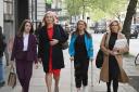 (Left to right) Annita McVeigh, Martine Croxall, Karin Giannone and Kasia Madera arrive at the London Central Employment Tribunal in Kingsway, central London (PA)