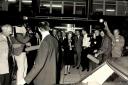 Margaret Thatcher leaves Brighton Police Station after the bombing