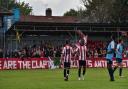 Clapton celebrate their eighth goal against Hounslow Reserves