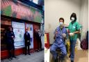 Crouch End traders outside Crown London (left) and Whittington staff with their donations