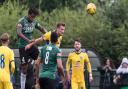 Ricardo Alexander-Greenaway, who sent off in the 2nd Half for two bookable offences, heads the ball forward for Hendon