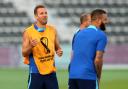 Harry Kane and Kyle Walker training before England's first match at the World Cup