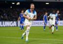 Harry Kane celebrates scoring his record-breaking 54th goal for England