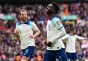 Bukayo Saka celebrates scoring for England against Ukraine