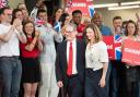 Labour leader Sir Keir Starmer and his wife Victoria Starmer greet Mayor of London Sadiq Khan at a watch party for the results of the 2024 General Election in central London, as the party appears on course for a landslide win