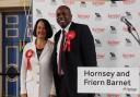 Catherine West (left) with Tottenham MP David Lammy after winning the new Hornsey and Friern Barnet seat