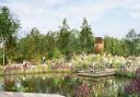 An image of the pond in the new garden being developed for Queen Elizabeth II in The Regent's Park