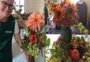 Muswell Hill flower show prizewinners Suzy Marshall and Gary Sycamore with their autumn arrangements