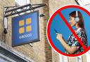 A Greggs bakery in London has said it will no longer serve customers wearing headphones or their phones.