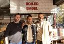 Yoav Baumgarten. Alon Kubi and Neaz Bhuiyan at the opening  of B Bagel in Swain's Lane, near Hampstead Heath