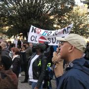 People protesting low-traffic measures outside Hackney Town Hall last year.