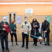 Cllr Mete Coban with Cllr Peter Snell, Cllr Soraya Adejare and representatives from Library of Things and Sustainable Hackney