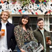 Spring co-founders James Seear and Tom Williams with model Daisy Lowe at the Trade Inn in Shoreditch.