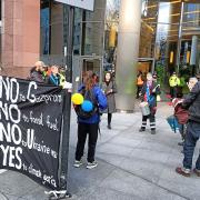 One noisy protest  outside Gazprom, Russian fossil fuel