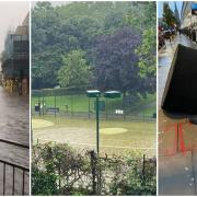 Floods in Maida Vale (centre/left) and drenched belongings (right)