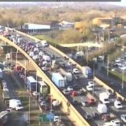 There is a 'grid lock' on the A406 after a flooding