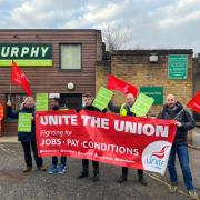 Murphy's workers demonstrate outside construction offices in Gospel Oak