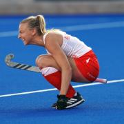 Hannah Martin celebrates scoring for England