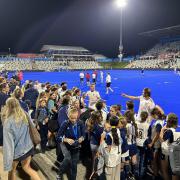 James Oates meets Hampstead & Westminster clubmates at the EuroHockey Championships.