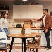 Pearl Chanda as Zoe and Bally Gill as Kash in The Harmony Syndrome at Hampstead Theatre