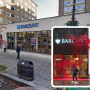 Barclays Bank in St John's Wood and (inset) a vandalised branch