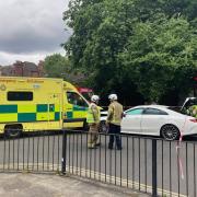 Fire crews in Rosslyn Hill after a car and ambulance collide