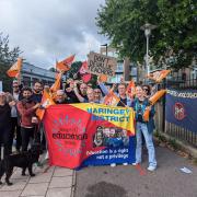 Staff and NEU members on strike at Highgate Wood School