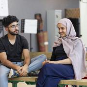 Usaamah Ibraheem Hussain and Humera Syed in rehearsal for Peanut Butter and Blueberries at Kiln Theatre