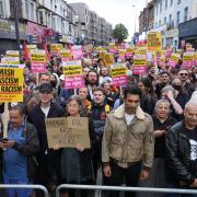 Demonstrators at an anti-racism protest in Walthamstow yesterday evening (August 7)