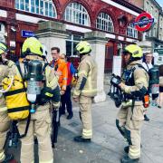 Fire crews outside Belsize Park Tube Station which was closed for more than three hours