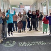 Students at Camden School for Girls jump for joy at their exam results (Image: Nathalie Raffray)