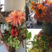 Muswell Hill flower show prizewinners Suzy Marshall and Gary Sycamore with their autumn arrangements