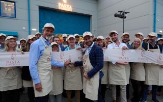 Barilla CEO Gianluca Di Tondo and Pasta Evangelists CEO Alessandro Savelli cut the ribbon on a new £13 million pasta factory in Park Royal