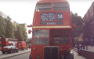 A classic bus in London screengrabbed from a YouTube video from 'Captured in India, London & the UK