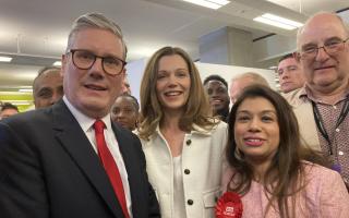 Ssir Keir Starmer with wife Victoria and Labour's Tulip Siddiq who also held her seat