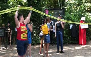 Group Holding The Line protest outside Kenwood Ladies Pond over transwomen policy