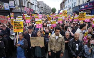 Demonstrators at an anti-racism protest in Walthamstow yesterday evening (August 7)