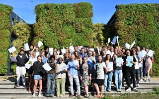 Cllr Marcus Boyland joined students from LaSWAP to celebrate their exam results (Image: Camden Council)