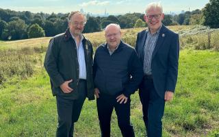 William Upton (left) welcomed Chris Hayward (centre) and Eamonn Mullally, to Hampstead Heath (Image: City of London Corporation)